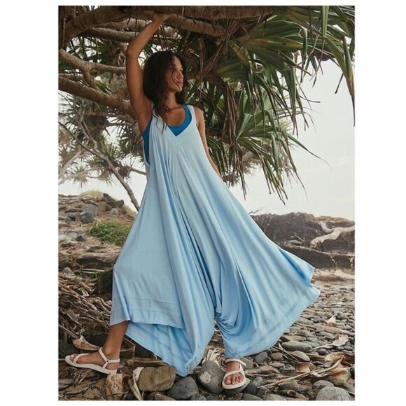 FREE PEOPLE Movement Boardwalk Blue Seven Star Wide Leg Jumpsuit Size XS NEW NWT - Picture 4 of 5